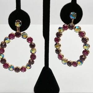 Vintage Purple & Fuschia Rhinestone Hoop Earrings